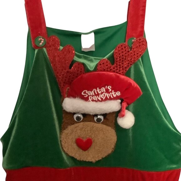 Rudolph Reindeer Christmas Jumpsuit Women XL Overalls Santa's Favorite Holiday - Picture 2 of 9